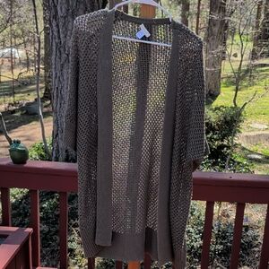 Chico's Olive Open-Knit Poncho